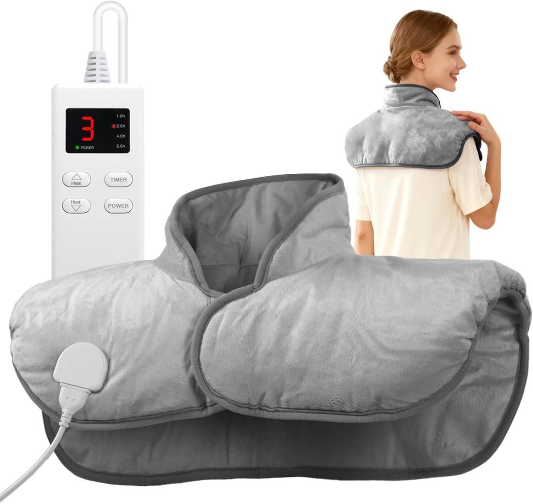 KOT Heating Pad for Neck and Shoulders and Back, Christmas Birthday Gifts for Women Men Mom Dad, Weighted Neck Shoulder Heating Pad for Pain Relief, Large Heat Pad with Auto Shut Off (19x22 Inch, Gray)