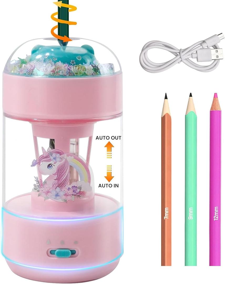 ZQS Electric Pencil Sharpener(6-11mm), Fully Automatic Colored Pencil Sharpener for Kids with Auto in & Out Rechargeable Sharpener for Classroom/Home/Office (YF8147_Pink)