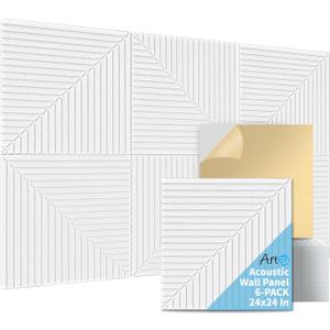 Art3d 6-Pack Self-Adhesive Acoustic Wall Panels for Home Dcor, 24 x 24 Inch Soundproofing Panels for Office Studio Bedroom - High Noise Absorption Polyester Fiber, White
