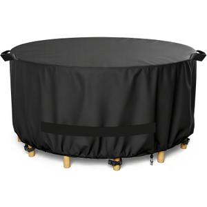 LBTING Round Patio Furniture Cover, Outdoor Table Chair Set Covers 48Dia x 28H Inches, 420D Waterproof Windproof Dust-proof UV-Resistant Furniture Cover - Black