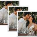 White 16x20 Frame Set of 3 - Rustic Woodgrain 16 x 20 Poster Frame with Plexiglass for Wall Gallery Display, 16x20 Picture Frame for Puzzles, Artwork, Photos and Posters - Ideal Christmas Day