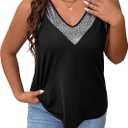 SOLY HUX Women's Plus Size Tank Tops Glitter V Neck Sleeveless Sparkly Casual Summer Tunic Tops Black Glitter 1XL