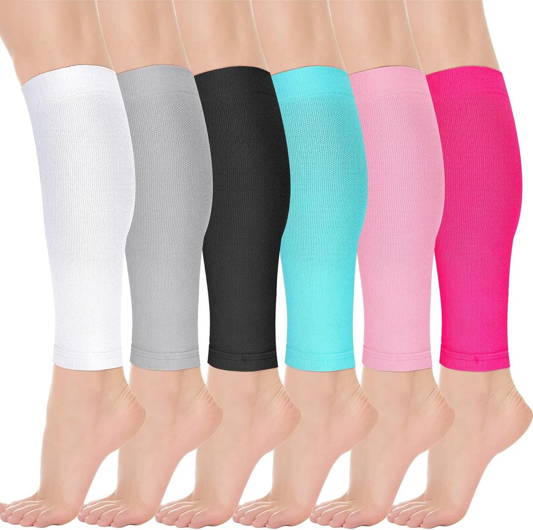 6 Pairs Calf Compression Sleeve Women Footless Compression Stockings Elastic Leg Sleeve for Running Nurse Pregnant (Gray, S)