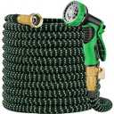 Expandable Garden Hose 75 ft Water Hose with 10 Function Spray Nozzle, Lightweight Flexible Hose with 3/ 4 Inch Solid Fittings and 5-Layer Latex Core, 75ft Retractable Stretch Hose (Black & Green)