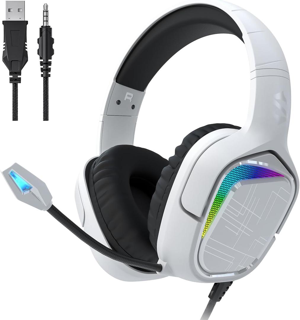Black Shark Gaming Headset for PC, PS4, PS5, Xbox, Switch, All-in-1 Gaming Headphones with Ultra-Clear Bendable Mic, 50mm Dynamic Drivers, Noise Isolation Ear Cushions, in-line Controls - White