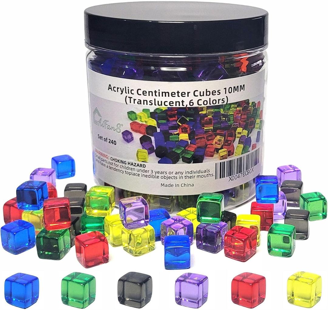 240 Pieces Centimeter Cubes, Counting/Sorting Toy,Plastic Math Cubes,Early Development Activity Games with Portable Box (Translucent,6 Colors)