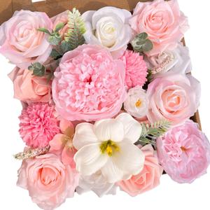 FPMSQDY Artificial Peonies Flowers, Pink Cake Flowers Fake Silk Roses with Stems Faux Tulip Wedding Bridal Bouquets for Table Centerpieces Floral Arrangement Arch Home Decoration
