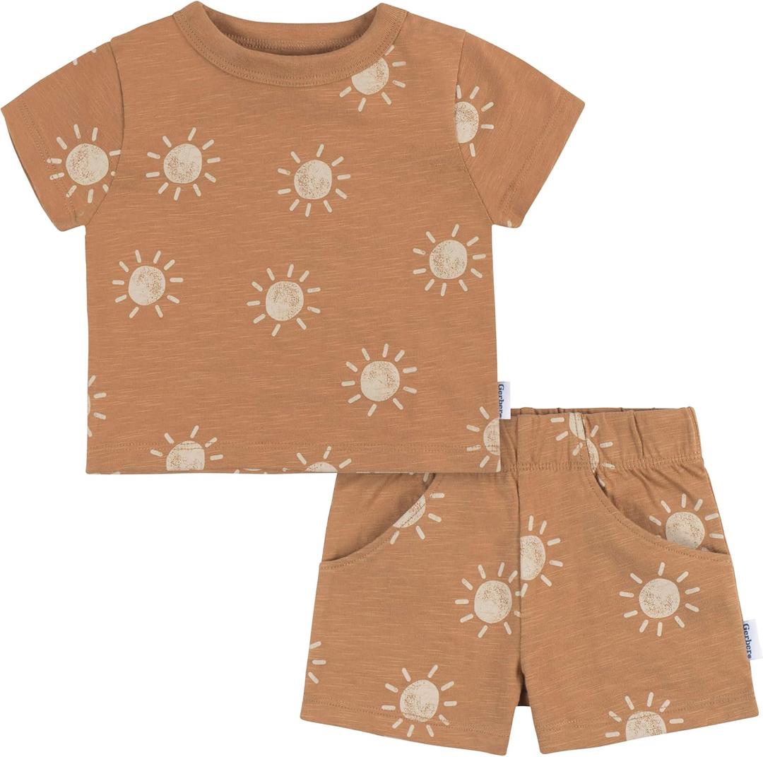 Gerber Baby Boys Toddler T-Shirt and Shorts Set, Suns, 5T
