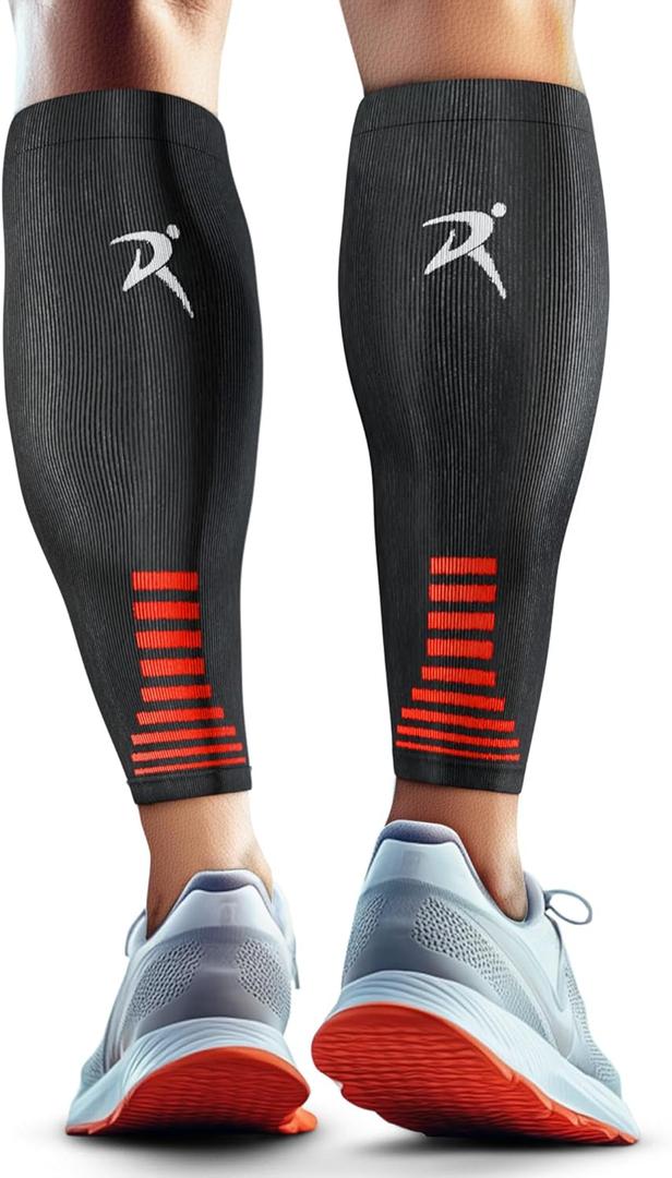 Rymora Calf Compression Sleeves Men Women - Leg Compression Sleeve Footless Socks - Shin Splint Relief Fitness Running (Large, Black)