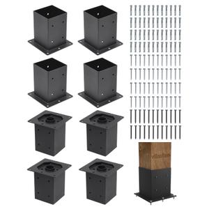 8-Pack 4x4 Post Base Brackets for Concrete - 3.5"x3.5" Wood Post Anchor - Deck, Fence, Pergola Raised Mount with Hardware - Rust-Resistant Black Steel