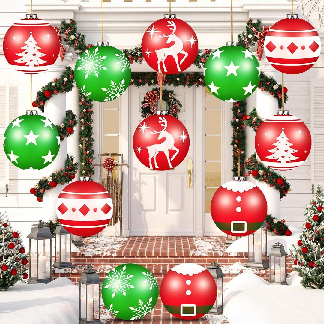 Jetec 12 Pcs Christmas Inflatable Balls 9 Inch Large Christmas Outdoor Ornaments Xmas Hanging Decorations for Winter Holiday Outside Tree Yard Pathway Dooryard Porch Lawn Decor(9 Inch, Vintage)
