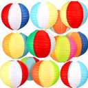 Panelee 12 Pcs 8 Inch Beach Ball Paper Lanterns Pool Party Decorations Summer Luau Themed Round Hanging Decorations for Office Classroom Home Outdoor Indoor Party Supplies