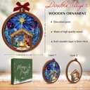 3 x Nativity Christmas Ornament 2025  Holy Family Silent Night Wooden Christmas Decoration, Blue Nativity Ornament, Family Tradition Keepsake  Christian Catholic Gift Exchange Ideas