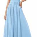 AZJINCOS Women A-Line Ruched Off-Shoulder Floor Length Chiffon Party Prom Formal Gown Bridesmaid Dresses Lightblue, L