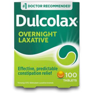 Dulcolax Stimulant Laxative Tablets, Predictable & Effective Constipation Relief, Relieves Straining & Bloating, Bisacodyl 5 mg, 100 Count, EX[ 06/2028