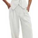 Cicy Bell Womens 2 Piece Outfits V Neck Tie Waist Blazer Vest and Wide Leg Business Casual Suit Pants Sets (Small, White)