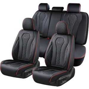 Coverado Car Seat Covers Full Set, Black Seat Covers, Waterproof Car Seat Cover, Car Seat Cushion, Car Seat Covers Front Seats Back Seat Covers, Car Seat Protector Universal Fit Most Cars Red Line