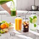12 oz Glass Juice Bottles with Lids 6 Pack | Reusable & Leakproof Juicing Jars with Airtight & Sipping Lids, Straws & Brushes for Travel, Office, Home, Gym