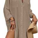 Bsubseach Womens Modern Swimsuit Cover Up Blouse Button Down Shirt Dresses Tops, M