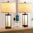 EDISHINE 22.44" Farmhouse Table Lamps with Night Light, 3 Way Dimmable Touch Control Bedside Lamp Set of 2, Rustic Nightstand Lamp for Living Room, Bedroom, A+C USB Ports, Frosted Glass Shade