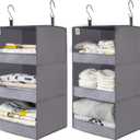 GRANNY SAYS 3-Shelf Closet Organizers and Storage, Foldable Hanging Closet Organizer, Hanging Closet Shelves with 2 Metal Hooks, Leak-Proof Closet Hanging Organizer for Locker & Camper, Gray, 2-Pack
