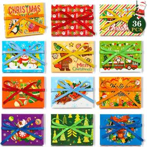 Qpout 36 PCS Christmas Gift Card Holder Boxes with Ribbon,Colorful Paper Decorative Present Wrapping Envelope Gift Card Boxes for Christmas Holiday Gift Decor