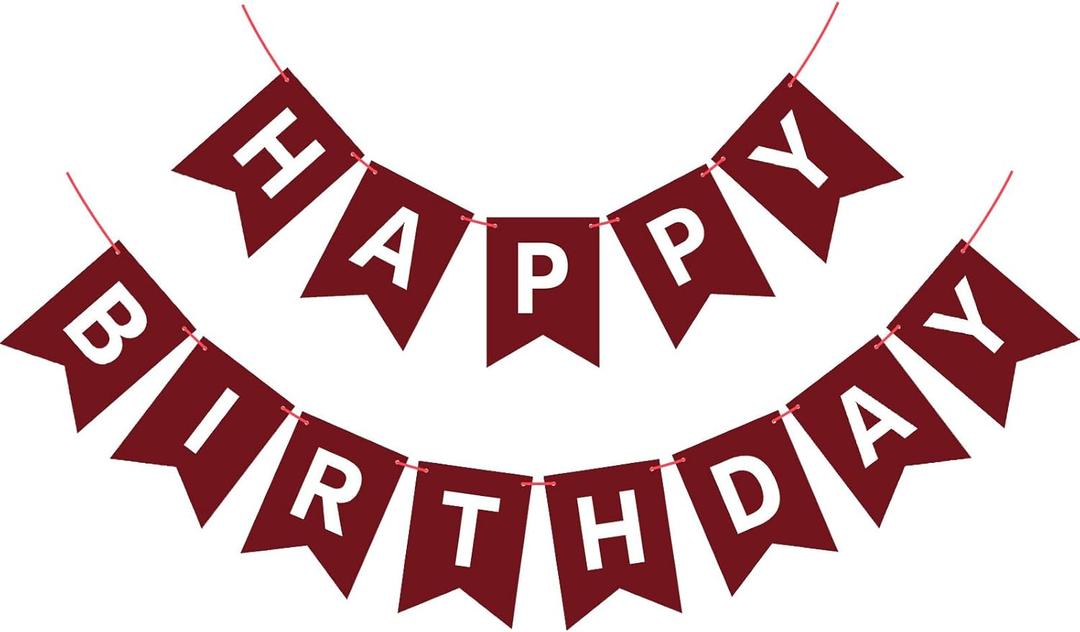 Hooqict Burgundy Happy Birthday Banner Sign for Backdrop Burgundy Birthday Party Decorations for Kids Girls Women Party Banner Wall Porch Door Hanging Garland