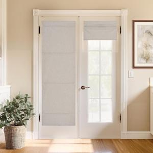 StangH 100% Blackout Linen Roman Shade for Doors, Beige Cordless Lightweight French Door Shade with Magnetic Lift, Easy Install Farmhouse Blind for Living Dining Room, W 26 x L 64, 1 Panel