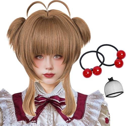 Half and Half Brown Ponytail Anime Wig with Bangs Magic Card Girls Pigtails Lolita Wigs for Women Halloween Costumes Party