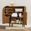 Rattan Storage Cabinet, Boho Accent Cabinet with Double Doors, Small Freestanding Sideboard for Hallway, Laundry Room,Kitchen, Dining Room, Entryway (Walnut)