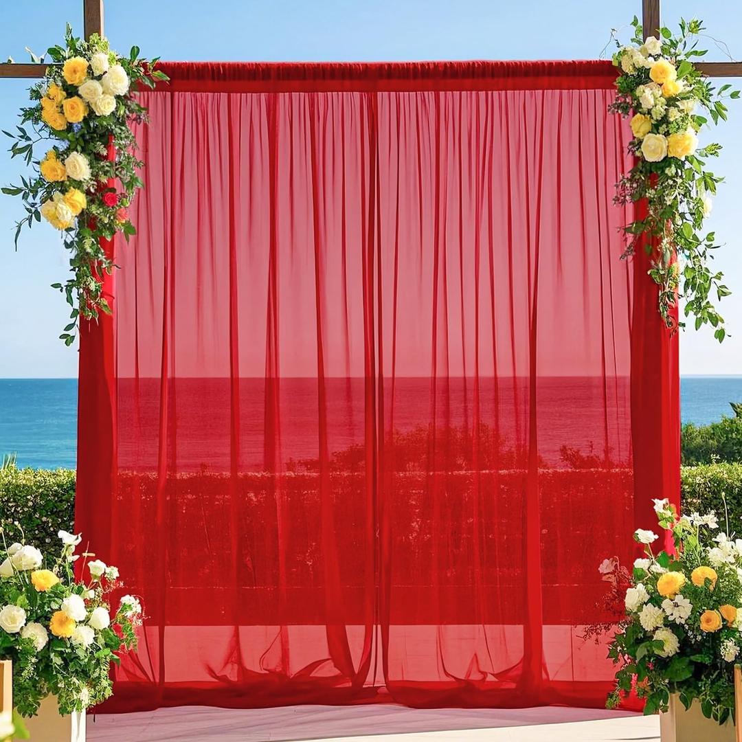 FUHSY Backdrop Curtains Red Drapes for Backdrop 29x120 Inch 2 Panels Chiffon Backdrop Curtains for Parties Red Chiffon Fabric Wedding Drapes Tulle Wedding Backdrop for Ceremony Reception Ceiling Drape