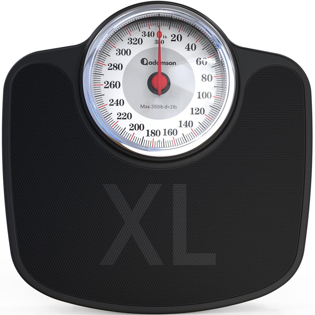 Adamson A27 Oversize Scales for Body Weight - Up to 350 lb - New - Anti-Skid Rubber Surface Extra Large Numbers - High Precision Bathroom Scale Analog - Durable with 20-Year Assurance (White)