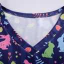 Easter Scrub Tops Women Stretchy Vneck Short Sleeve Cute Bunny and Eggs Printed Nurse Working Uniforms with 2 Pockets (Blue, M)