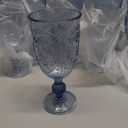 24 Pcs Plastic Goblets 7.5oz Vintage Goblet Plastic Glasses Colored Retro Embossed Water Goblets for Bar Juice Baby Shower Wedding Reception Grand Event Party (Blue)