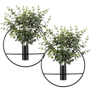 Pretty Jolly Wall Decor Metal Vase Decoration Holder, Mounted Artificial Flowers, Golden Fake Wheat 2 Pack, Art Artificial Greenery, Farmhouse, Boho (S 7.8inch (Black Ring), 08-greenery-eucalyptus)