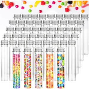 50 Pack 65ML Plastic Test Tubes with Screw Caps Plastic Candy Tubes Clear Bath Salt Tubes Gumball Tubes Container Vials for Candy Bath Salts Spices Party Favors