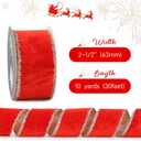 MAYREEL Christmas Velvet Wired Ribbon 2.5 Inch Red with Gold Tinsel for Tree Decorations, Garlands, Wreaths, Gift Wrapping and Holiday Crafts - 10 Yards