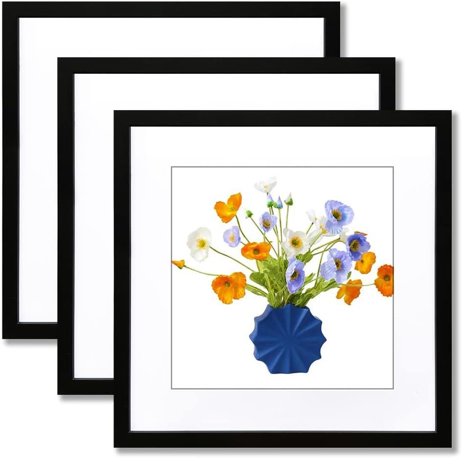 THREELOVE 14x14 Frame Black, Display Picture 10x10 with mat or 14x14 Without mat, Photo Poster Picture Frame Wall Mounting Home Decor, 3 PCS