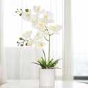 Ohmywor Artificial White Orchid in Pot 16.9" Faux Orchid Plant with Stem for Home Table Centerpiece Wedding Decoration