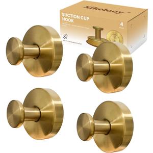 Suction Cup Hooks, Suction Cup Hooks for Shower,Removable Towel Hooks for Bathroom Window Glass Door Wall, Bath Robe Looafh Wreath Hook for Hanging (Gold)