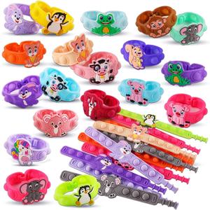 Kiss Monkey Party Favors for Kids Pop Bracelets 24 PACK Animal Fidget Bracelets, Birthday Gifts, Goodie Bag Stuffers, Carnival Prizes, Classroom Prizes