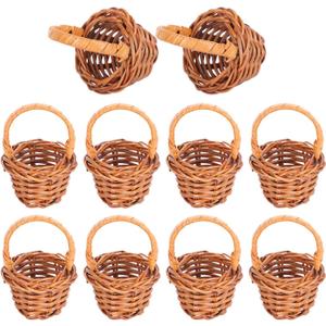 10Pcs Mini Woven Baskets with Handles Miniature Rattan Basket Tiny Wicker Flower Basket for Wedding Party Favors Candy Dollhouse Decor 6cm Coffee
