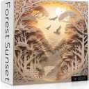 Forest Sunset Puzzles for Adults 1000 Pieces, Difficult Challenge Tree of Life Jigsaw Puzzles, Autostereoscopy River Scene Paper Art Puzzles as Wall Decor