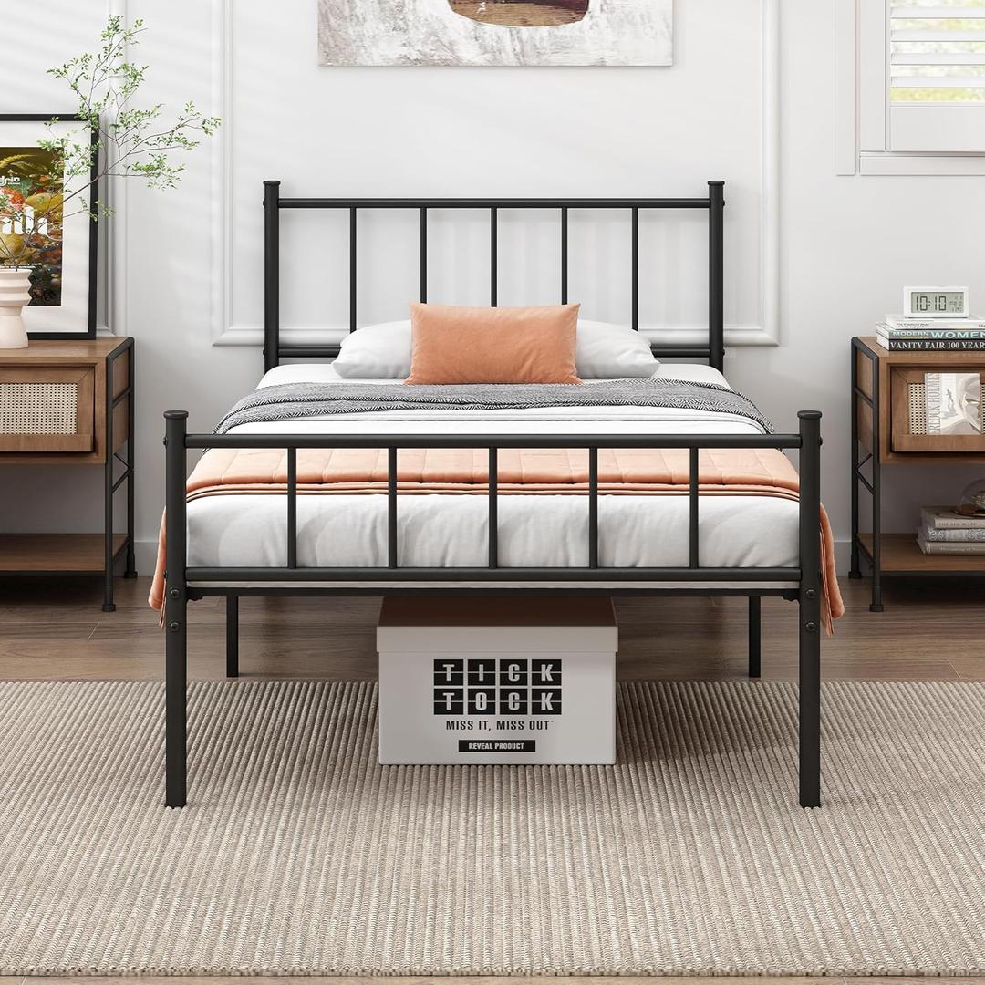 DIIYIV Twin Bed Frame-Classic Metal Platform Bed Frame,Mattress Foundation with Steel Slat Support,Under Foundation Storage,No Box Spring Needed, Easy Assembly, Twin Size