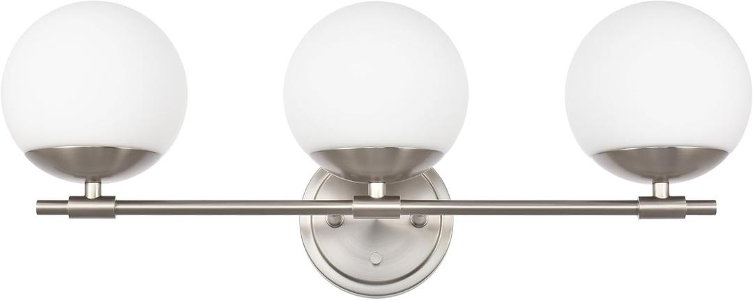 Bathroom Vanity Light Fixtures, 3 Light Globe Wall Sconce Lighting Over Mirror, Modern Vanity Lights for Bathroom, Mirror Cabinets Hallway Stairs, Standard E26 Base, Brushed Nickel