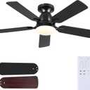 Mpayel Ceiling Fans with Lights and Remote, 46 Inch Flush Mount Low Profile Ceiling Fan with Light, Black Ceiling Fan for Bedroom Living Room, Quiet DC Motor, Reversible, Dimmable LED, Black