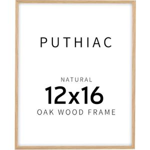 puthiac 12x16 Solid Oak Wood Picture Frame, Fits 8x12 with Mat or 12x16 Without Mat, Wall Display Only, Vertical or Horizontal, Plexi Front, 1 Pack, Natural Oak