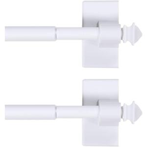 H.VERSAILTEX 2 PACK Magnetic Curtain Rods for Metal Doors Multi-Use Rods for Small Windows Cafe Sidelight and Iron Steel Places, Tool Free with Square Finials (Adjust from 9 to 16 Inch, White)