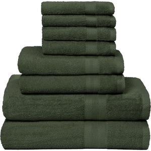 BOUTIQUO 8 Piece Towel Set 100% Ring Spun Cotton, 2 Bath Towels 27X54, 2 Hand Towels 16X28 and 4 Washcloths 13X13 - Ultra Soft Highly Absorbent Machine Washable Hotel Spa Quality - Olive Green