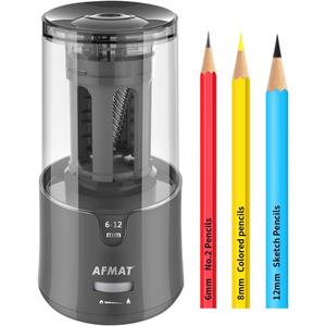 AFMAT Electric Pencil Sharpener, Heavy Duty Pencil Sharpeners for 6-12mm No.2/Colored Pencils, Auto Stop, Super Sharp & Fast, Electric Pencil Sharpener Plug in for Office, Home, PS91 (Gray)